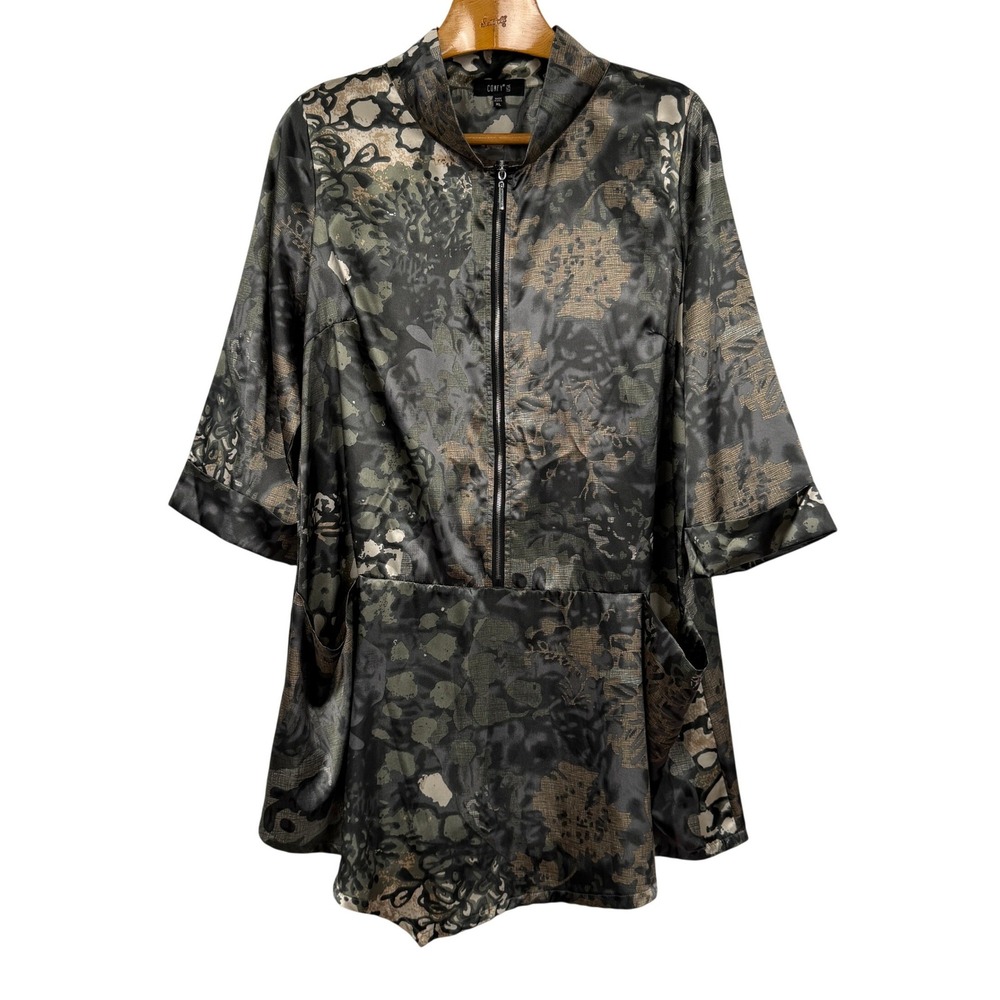 Comfy USA XL Abstract Floral Zip Front Tunic Jacket Lagenlook Art to Wear